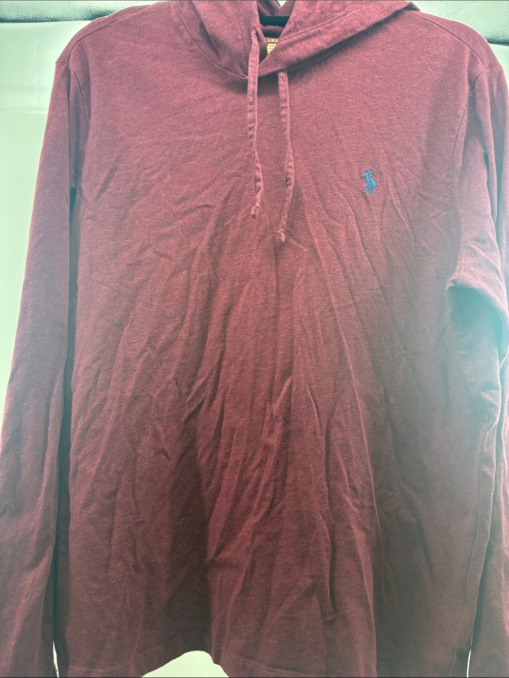 Polo by Ralph Lauren Men's Maroon Hooded Long-Sleeve Shirt with Blue Logo